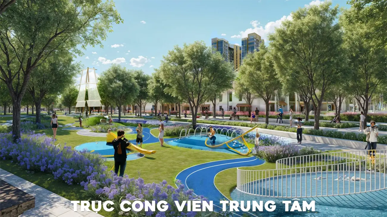 Trục công viên trung tâm với không gian xanh mát, tiện ích đẳng cấp tại Charmora City.